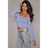 Royal-Blue White Stripes Off-the-shoulder Cropped Top
