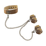 Ouch - Brown, Leather Collar with hand & ankle cuffs