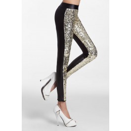 Golden Sequin Front PU Leggings